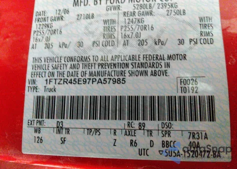 2007 Ford Ranger Xlt/Sport/Fx4 Off-Rd z USA, uszkodzony, nr VIN 1FTZR45E97PA57985